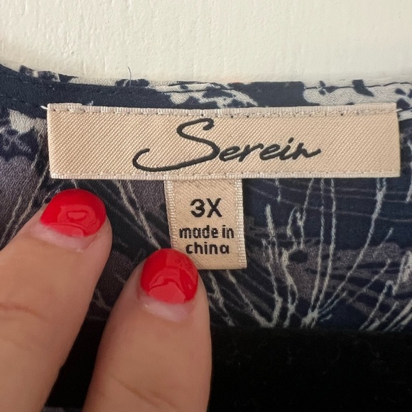 Serein brand Floral Navy Women's Blouse size 3X (M122) - Picture 2 of 6